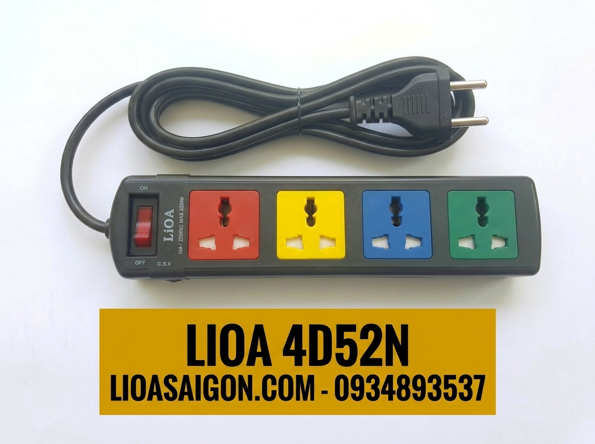 Ổ Cắm LiOA 4D52N (4 Lỗ Đa Năng - 5m) Có Nắp Che An Toàn